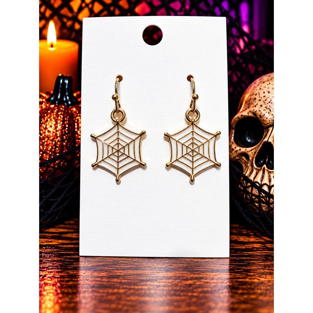 White Gold Spider Web Earrings Halloween Dangle Earrings Spooky Jewelry
